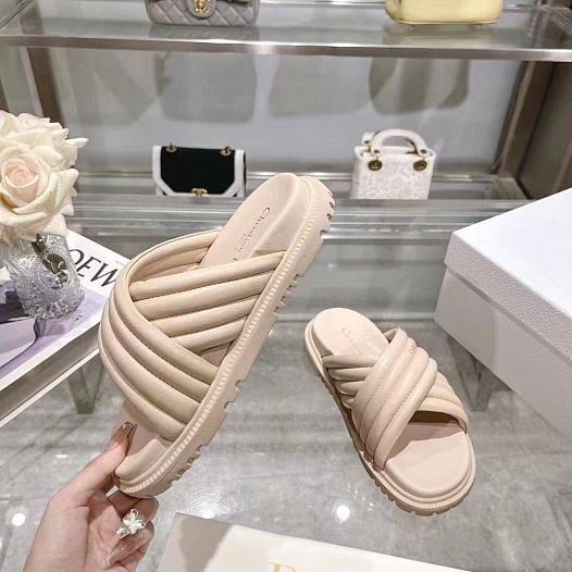 Женские кожаные шлёпанцы Dior D-Cross - Pink   