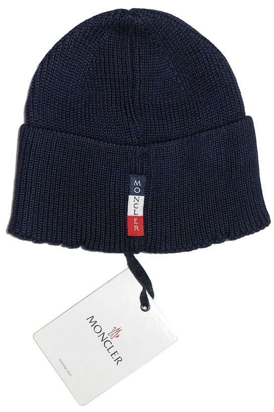 Брендовая шапка Moncler тёмно-синего цвета