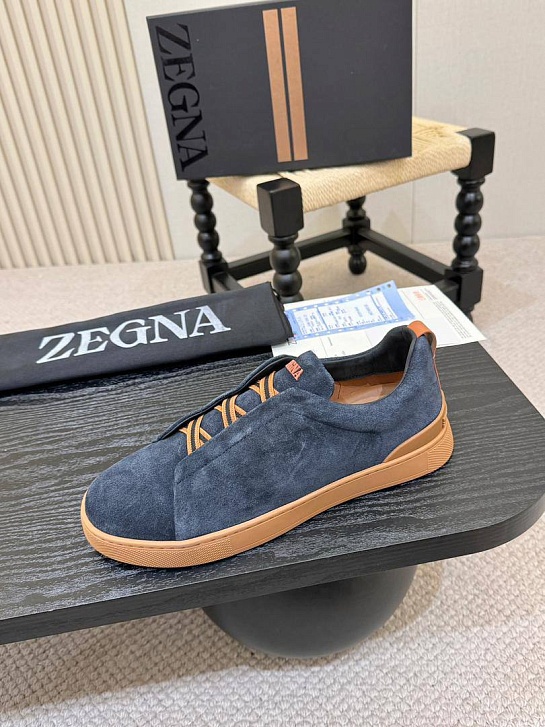 Замшевые кроссовки Ermenegildo Zegna Triple Stitch - Blue