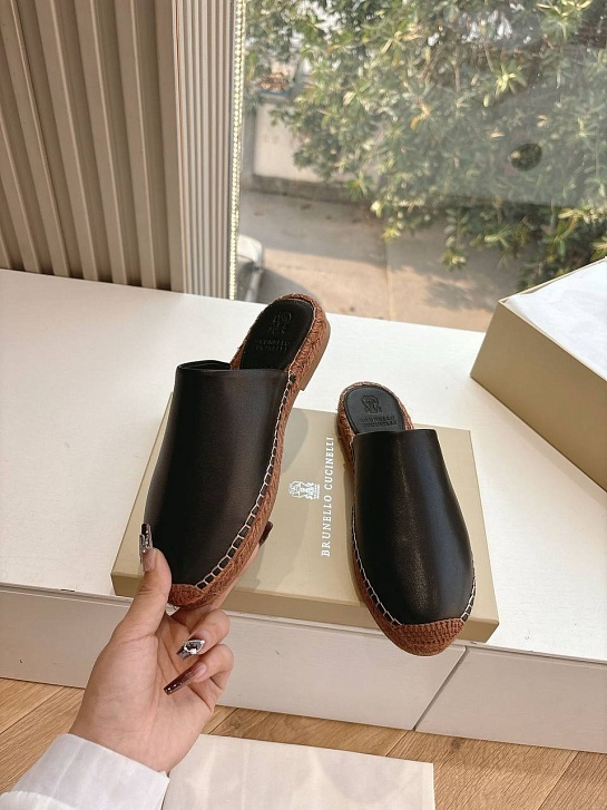 Женские кожаные шлёпанцы Brunello Cucinelli Premium - Black