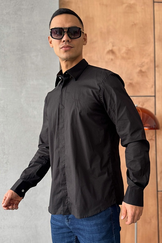 Мужская чёрная рубашка Hugo Boss logo-embroidered
