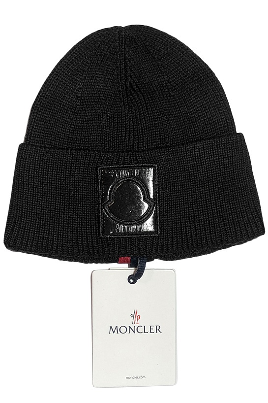 Мужская брендовая шапка Moncler чёрного цвета