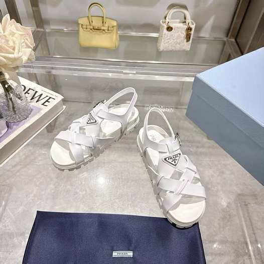 Женские кожаные сандалии Prada Monolith - White   