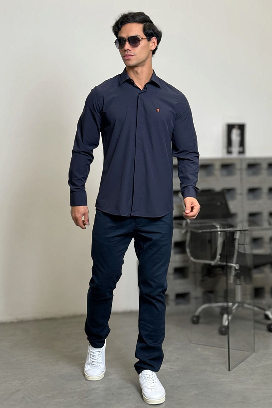 Мужская рубашка Hermes H embroidered - Navy