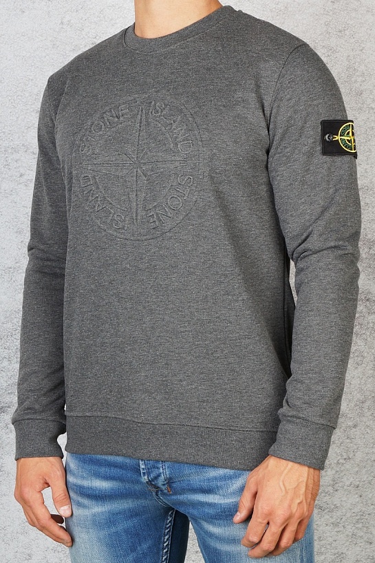 Мужской серый свитшот Stone Island с патчем на плече embossed logo
