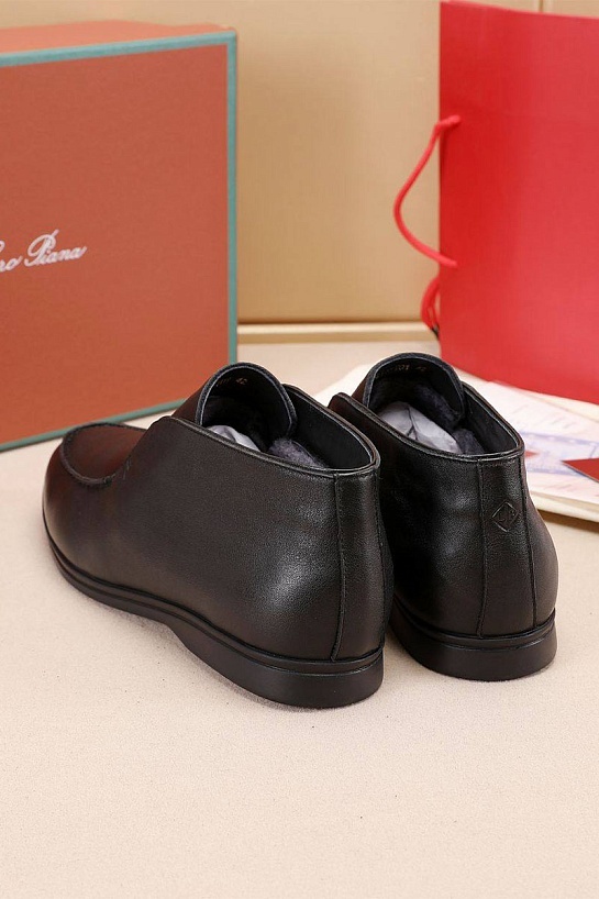 Кожаные лоферы с мехом Loro Piana Open Walk - Black