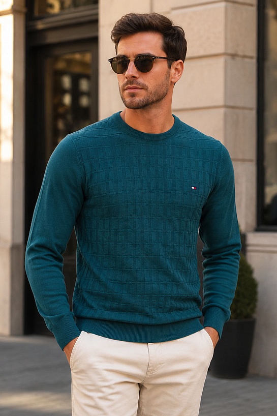 Мужской джемпер Tommy Hilfiger logo-embroidered - Green