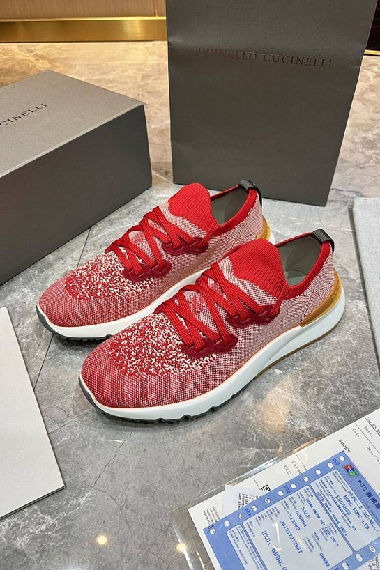Текстильные кроссовки Brunello Cucinelli красного цвета