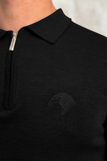 Чёрное поло с длинным рукавом Stefano Ricci zip-up   