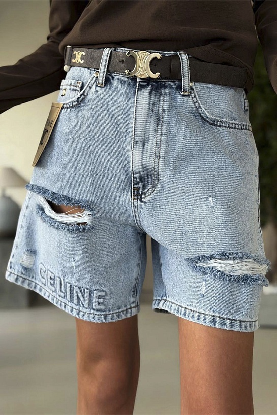 Женские светло-голубые джинсовые шорты Celine premium