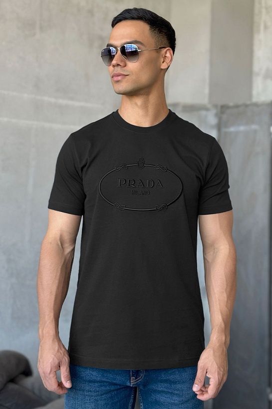 Футболка чёрного цвета Prada logo-embroidered