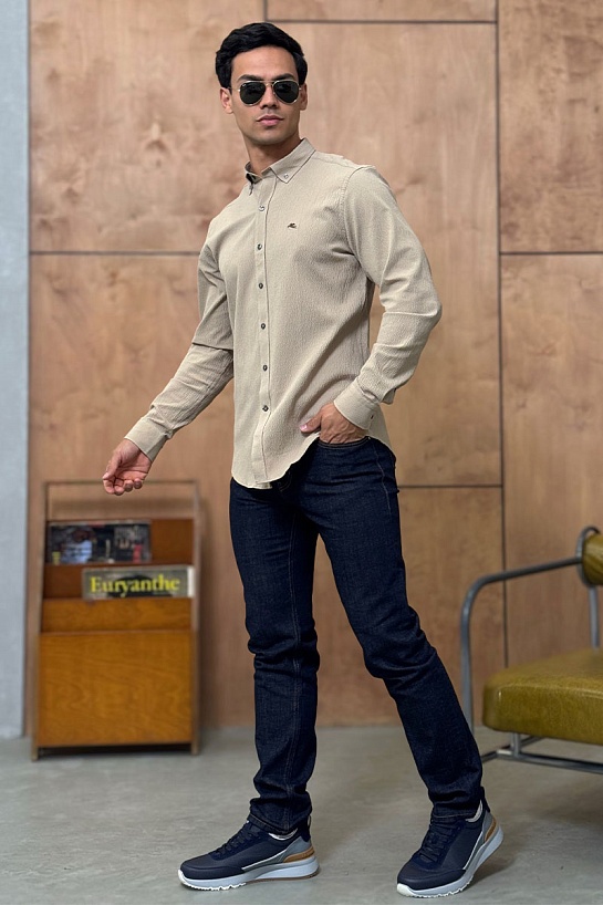 Мужская тёмно-бежевая рубашка Etro Pegasus logo