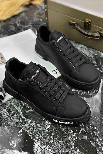Чёрные кожаные кроссовки Dolce & Gabbana   