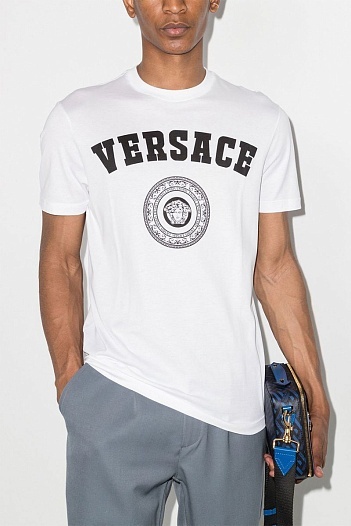 Мужская белая футболка Versace logo-print Medusa   