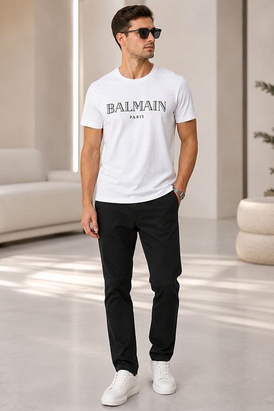 Белая футболка Balmain Paris black logo-print