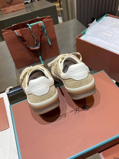 Женские замшевые кроссовки Loro Piana Premium - Beige   