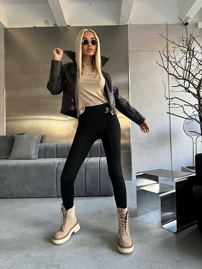 Женские утеплённые леггинсы на флисе Chanel чёрного цвета   