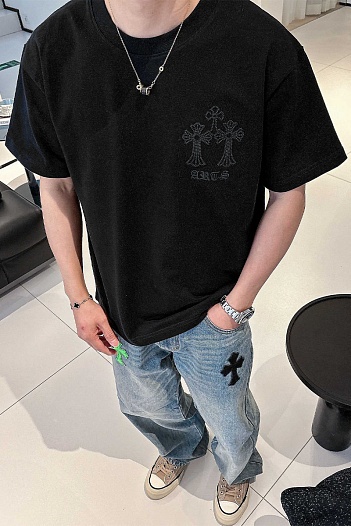 Чёрная оверсайз футболка Chrome Hearts Premium   