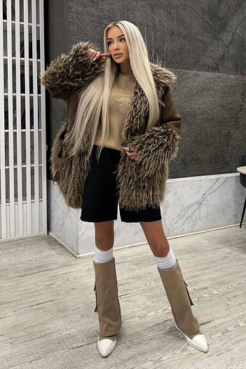 Женская дубленка коричневого цвета   