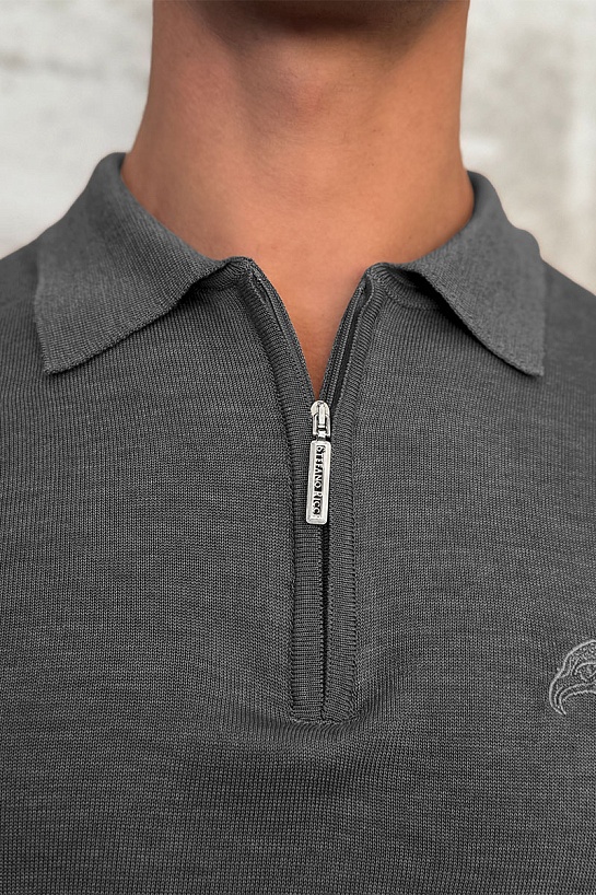 Серое поло с длинным рукавом Stefano Ricci zip-up