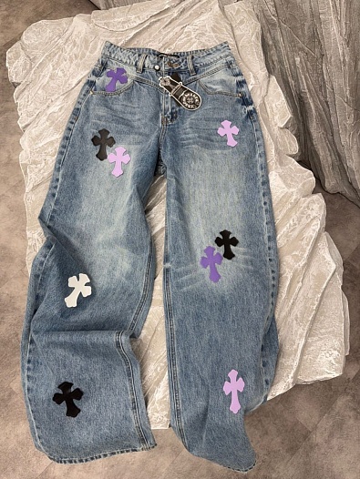 Женские синие джинсы Chrome Hearts multi-patch   
