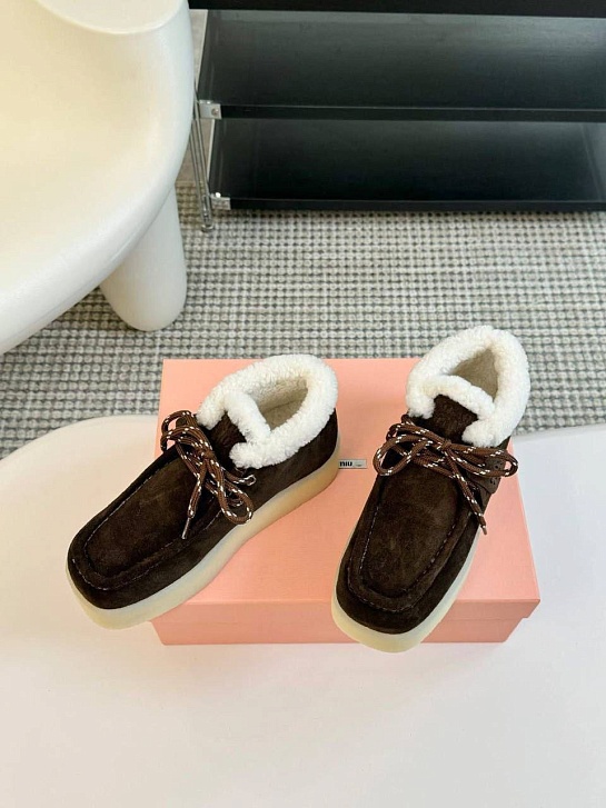 Женские замшевые лоферы с мехом MIU MIU premium