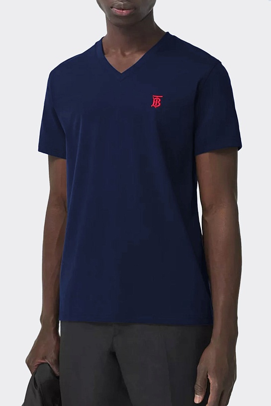 Синяя футболка Burberry Monogram Motif V-neck