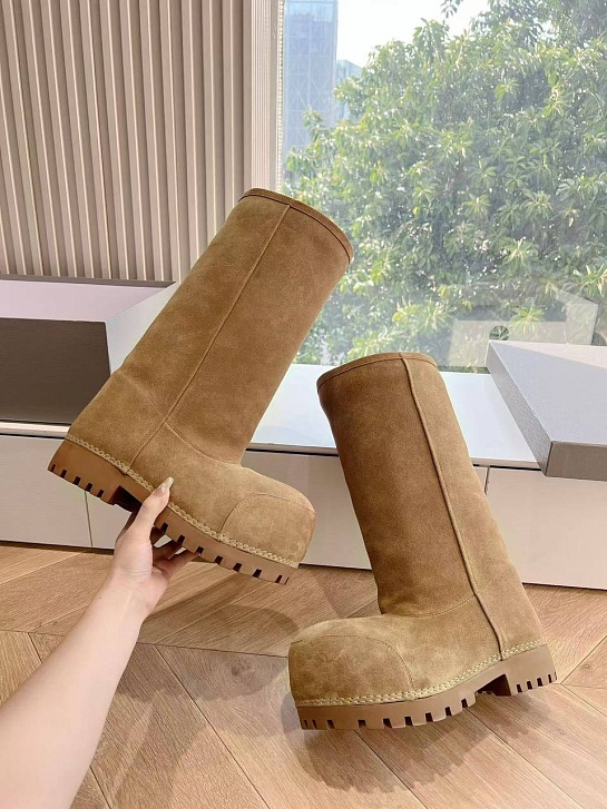 Женские ботинки Balenciaga Alaska Fur High Boot Premium  - Brown