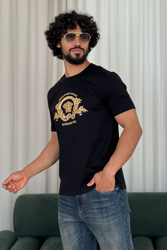 Чёрная футболка Versace Coupe Blason embroidered