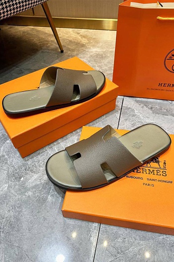 Кожаные шлёпанцы Hermes Izmir - Khaki   