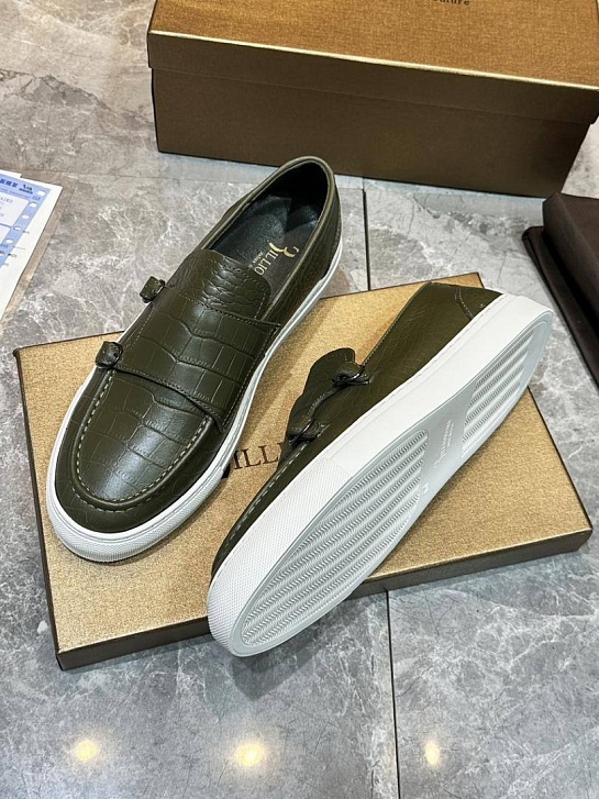 Мужские кожаные лоферы Billionaire зелёного цвета