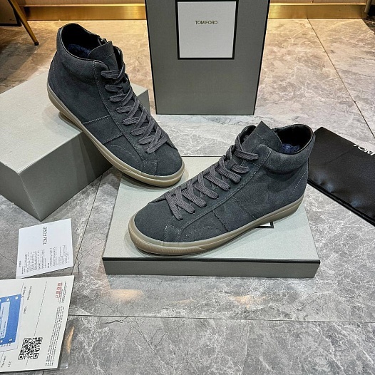 Замшевые кроссовки с мехом Tom Ford high-top - Grey   