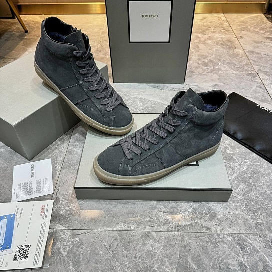 Замшевые кроссовки с мехом Tom Ford high-top - Grey