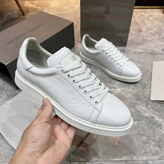 Мужские кроссовки Brunello Cucinelli grain leather - White
