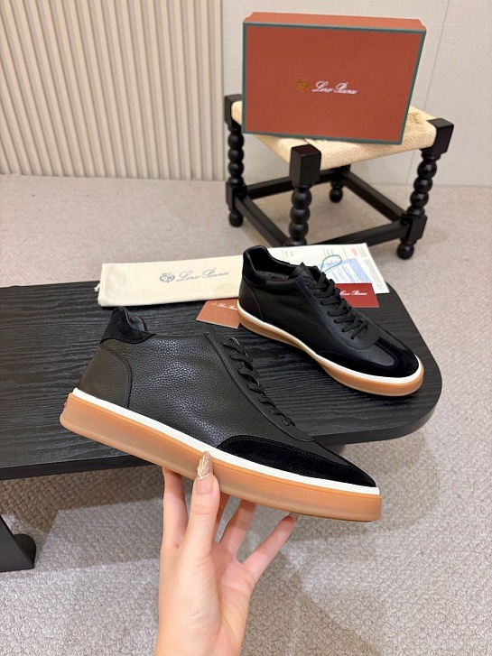Кожаные кроссовки с мехом Loro Piana high-top