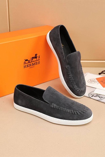 Мужские замшевые лоферы Hermes Julian - Grey   
