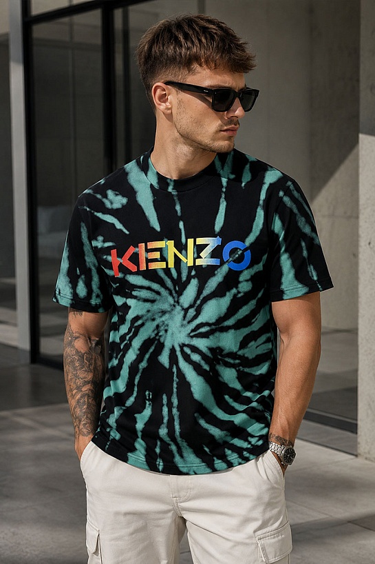 Мужская чёрная футболка Kenzo Logo Tie-Dye