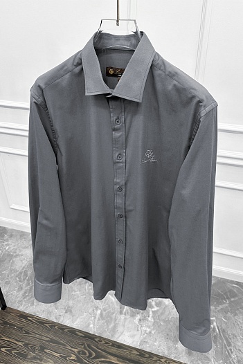Мужская серая рубашка Loro Piana logo-embroidered   
