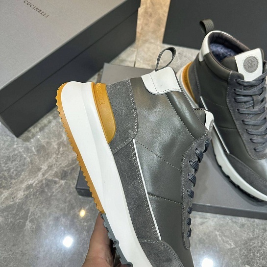 Кожаные кроссовки с мехом Brunello Cucinelli high-top - Grey