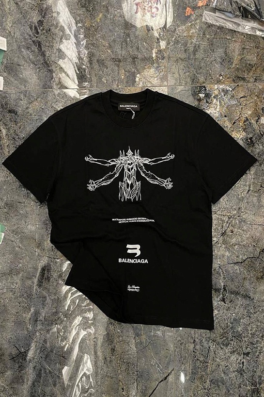 Чёрная оверсайз футболка Balenciaga Evangelion