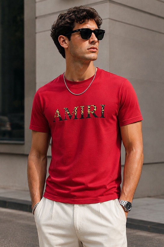 Красная мужская футболка Amiri Leopard Logo