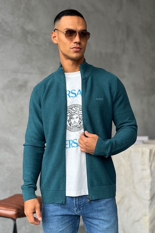 Зелёная кофта на молнии Hugo Boss logo-embroidered