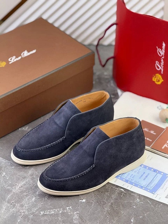 Замшевые лоферы с меховой стелькой Loro Piana Open Walk - Navy