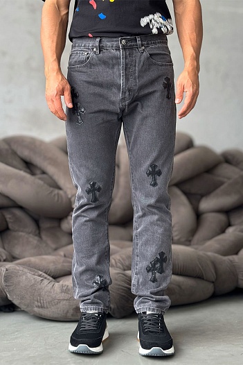 Мужские джинсы Chrome Hearts multi-patch - Black Washed   