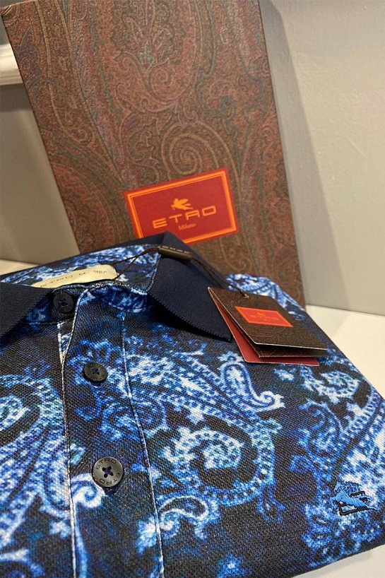 Мужское тёмно-синее поло Etro с узором пейсли
