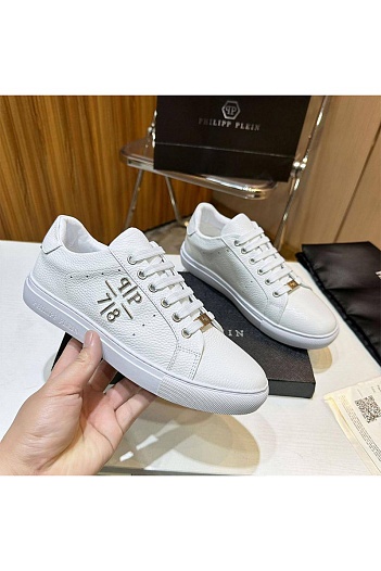 Мужские кожаные кроссовки Philipp Plein белого цвета   