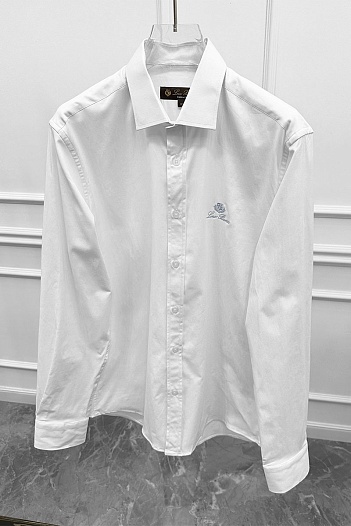 Мужская белая рубашка Loro Piana logo-embroidered   