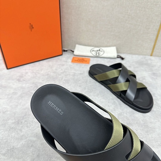 Мужские шлёпанцы Hermes Kazimir - Black / Khaki