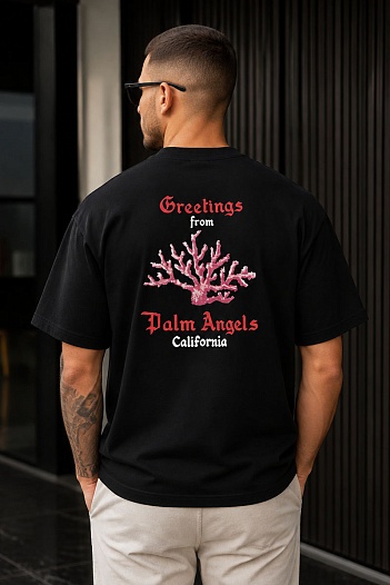 Чёрная оверсайз футболка Palm Angels Greetings from California   