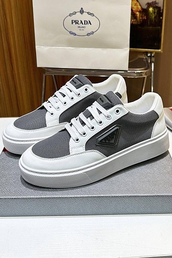 Мужские кроссовки Prada logo-plaque - White / Grey   